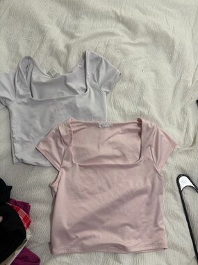 Urban Outfitters Square-Neck Crop Top Duo - Light Pink & Light Gray